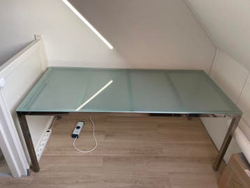 Glazen bureau met stalen frame 180x85x74,5cm - GRATIS!