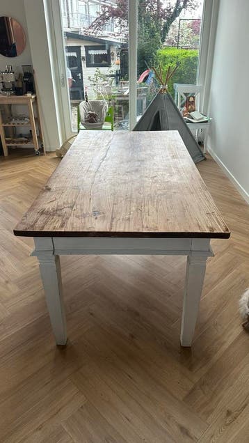Eiken donker geolied houten tafel 180x90 met 1 lade