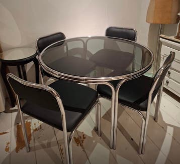 chroom rookglas eetkamer set