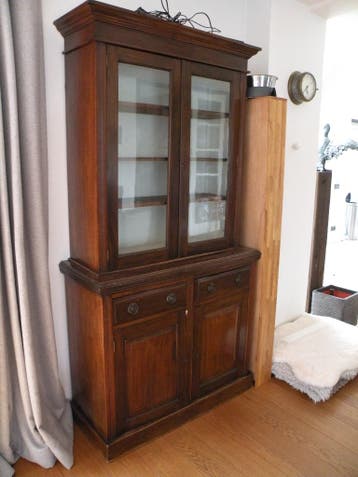 Kast - Donker hout - deelbaar - vitrine