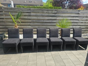 GRATIS 6 antraciet gebruikte eetkamerstoelen op wielen