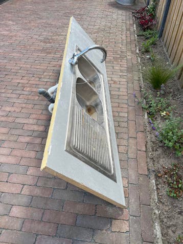 Aanrechtblad met dubbele wasbak en kraan - 198x60 cm