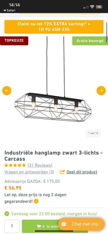 Industriele hanglamp eettafellamp