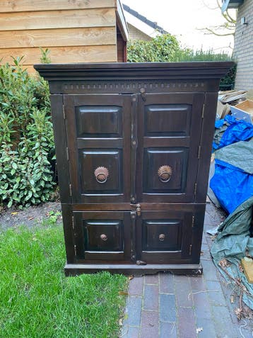 Koloniale Kast - Donkerbruin Houten Opbergmeubel