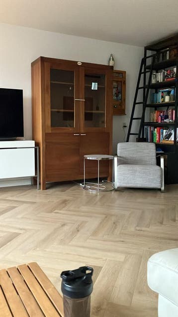 Eikenhout MDF Kast met Glazen Deuren - 126x47x195 cm