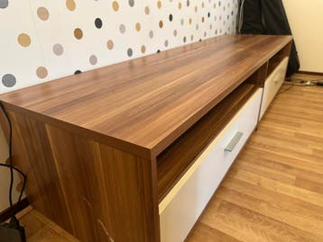 Modern TV-meubel met opbergruimte - Hout en wit-Gratis