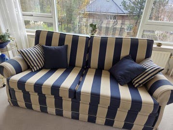 GRATIS: Bank en 2 fauteuils - Blauw/Crème gestreept