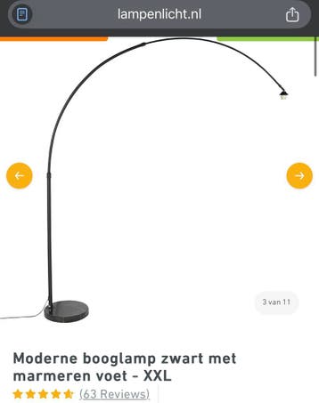Moderne booglamp zwart met marmeren voet xxl