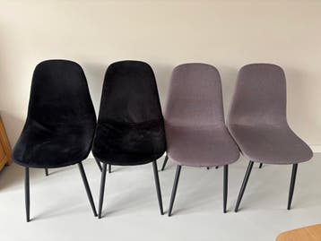 Te koop: 2x fluwelen kuipstoel en 2x katoenen kuipstoel