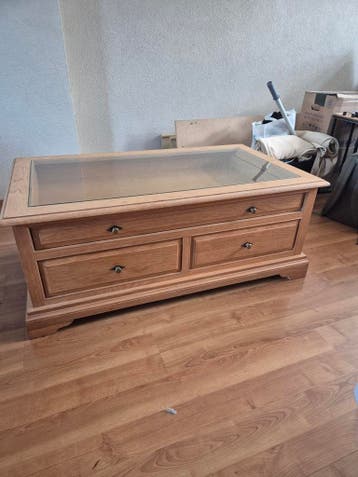 Salontafel met glazen blad en lades - 121x70x47cm