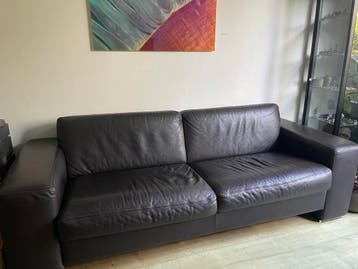 Donkerbruin lederen bankstel - 230x90 cm (wel wat slijtage).