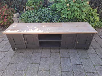 TV Meubel (150x50x50 cm) - Zwart met Houten Blad