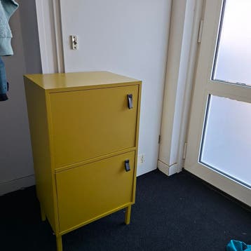 Groengeel kastje met 2 deurtjes - Eyecatcher!