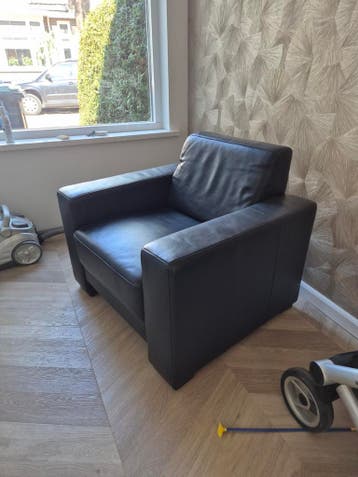 2x Leren Love Seats - Zwart - 80x90 cm