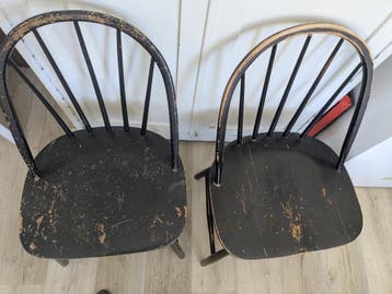 Set van 3 vintage spijlenstoelen - zwart