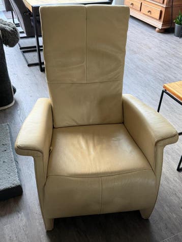 Comfortabele leren relax fauteuil - Crèmekleurig