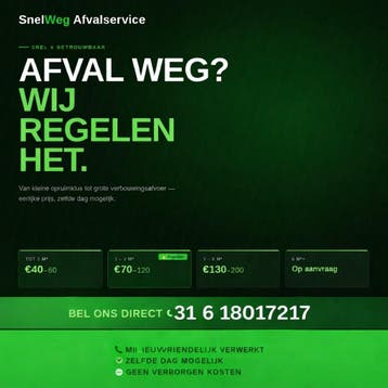 Afval weg dit weekend? Bel: 31 6 18017217 v.a. €40.