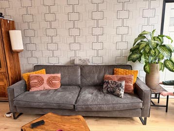 Grijze leren 3-zitsbank - Snel ophalen!