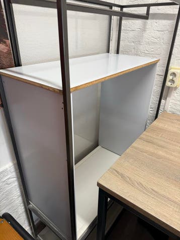 White open cabinet with metal frame