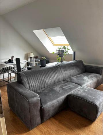 Grote Rechte Bank met Poef 290cm