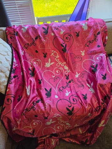 Playboy satijnen eenpersoons dekbedovertrek roze/zwart