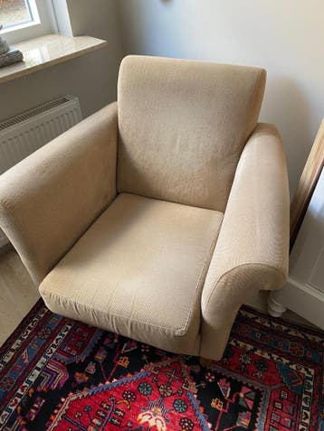 2 fauteuils met bijpassende poef - Beige stof