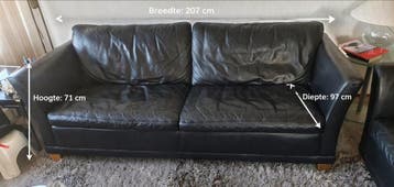 Zwart leren bankstel - 3 zitsbankem met plekje
