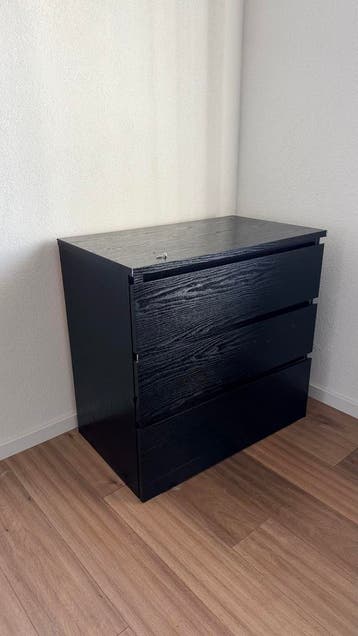 Ikea Malm ladekast met 3 lades - Zwart hout