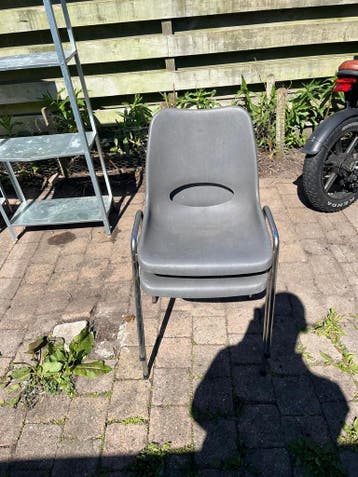 Stapelbare stoelen, grijs kunststof en metaal, 2 stuks