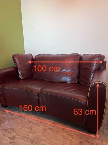 Comfortabele tweepersoonsbank van leer - 160x100x63 cm