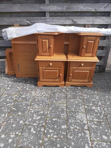 Bed met nachtkasten en onderkasten - Eiken Massief hout