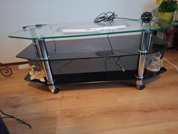 Glazen tv-meubel met 3 lagen en wieltjes