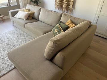 GRATIS comfortabele hoekbank  (rechts) in groen/beige stof