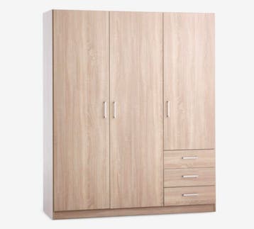 Ruime kledingkast met 3 deuren en 2 lades - Licht hout