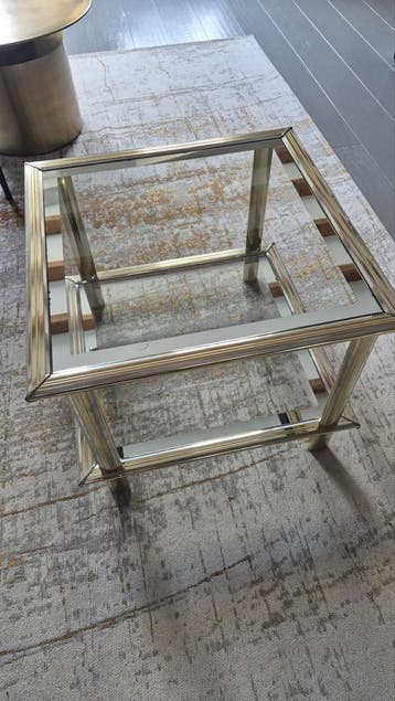 Vintage glazen tafel met gouden/zilveren rand