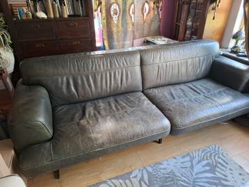 Donkergroene leren bank - 4 zitplaatsen, gratis af te halen