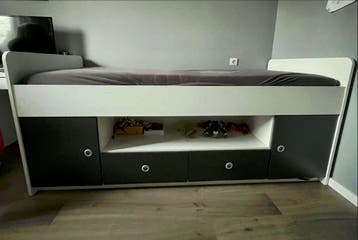 Gratis Eenpersoonsbed met opbergruimte - Wit/Antraciet