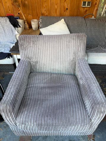 Comfortabele ribfluwelen fauteuil - Grijs/ Beige