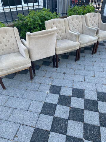 Gratis gratis Set van 6 Crèmekleurige  Eetkamerstoelen