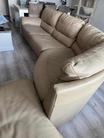 Comfortabele leren hoekbank - Beige