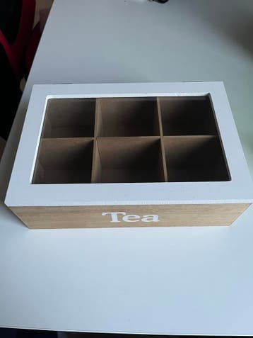 Houten theedoos met 6 vakken