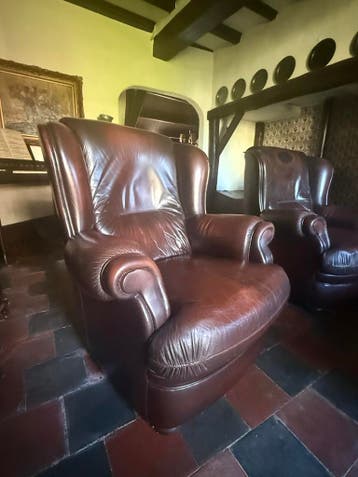 GRATIS afhalen!! Vintage leren bank en fauteuils gratis
