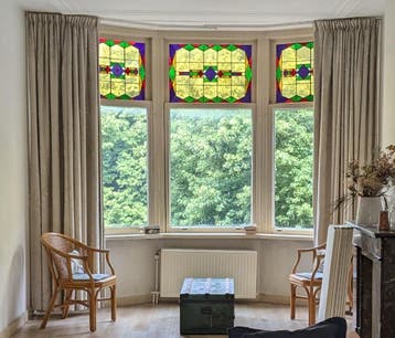 4 Stevige gordijnen crème/beige met motief (280 lang)