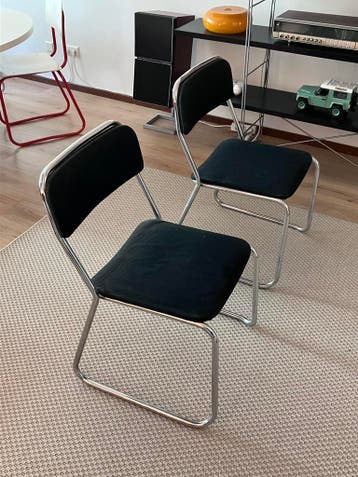 2x Vintage chrome tubular stoel voor restauratie