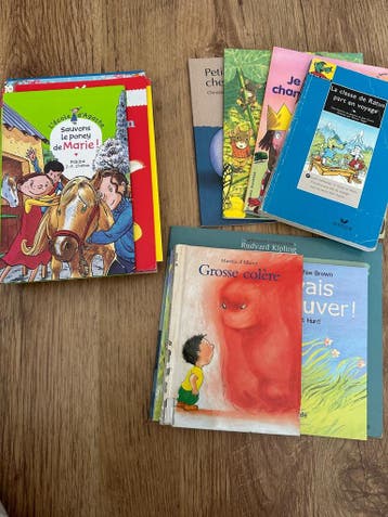Grote doos vol Franstalige kinderboeken en tijdschriften