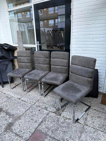 Set van 4 moderne eetkamerstoelen - Grijs met chroom