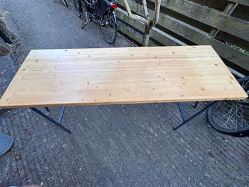 Massief grenen bureau met schragen - 170x58cm