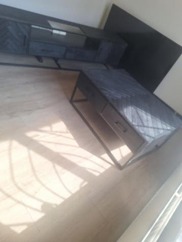 TV-meubel en salontafel set van mangohout en staal