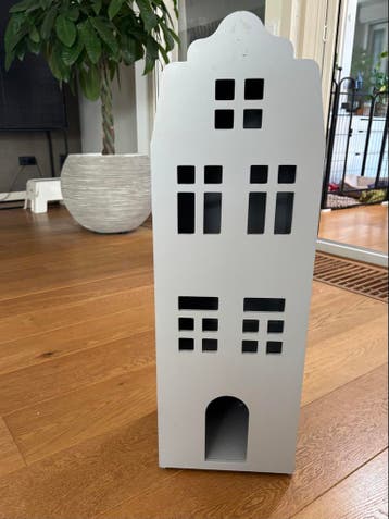 Decoratief grachtenpand kastje - Grijs