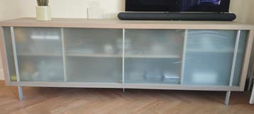 Dressoir modern wit eiken glazen schuifdeuren